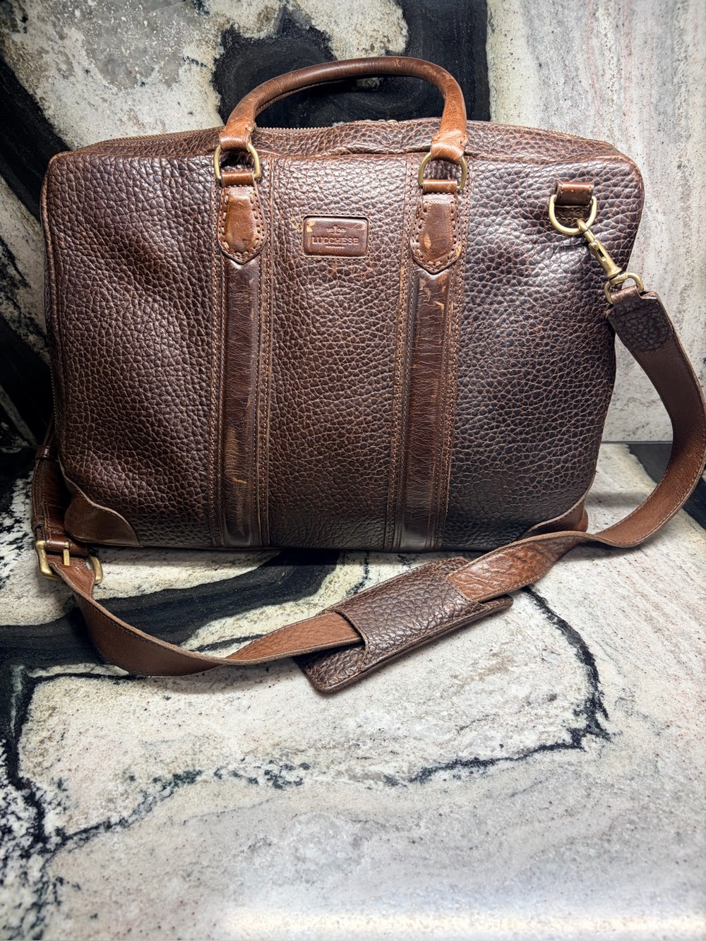 Lucchese Buffalo Leather Briefcase Messenger Laptop Bag Brown USA Luxury - Picture 9 of 12